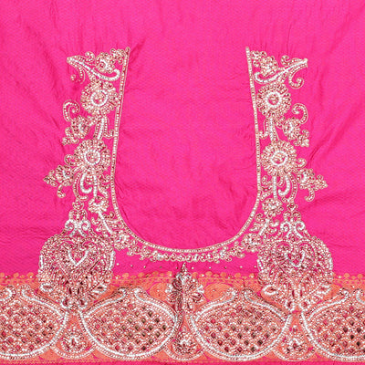 Green embossed vastrakala silksaree with ogee patterns & stonework, contrast cutwork border & intricate stonework pallu