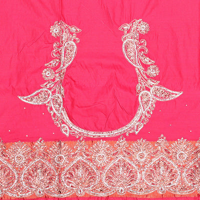 Green jacquard Vastrakala silksaree with stonework buttas, contrast cutwork border & intricate stonework pallu