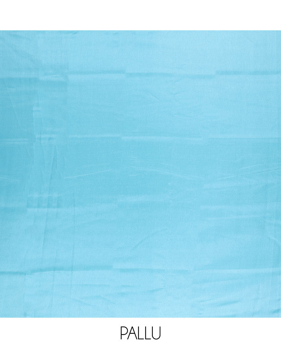 Borderless sky blue plain design kamala silk saree, contrast intricately designed paisley design digital printed blouse