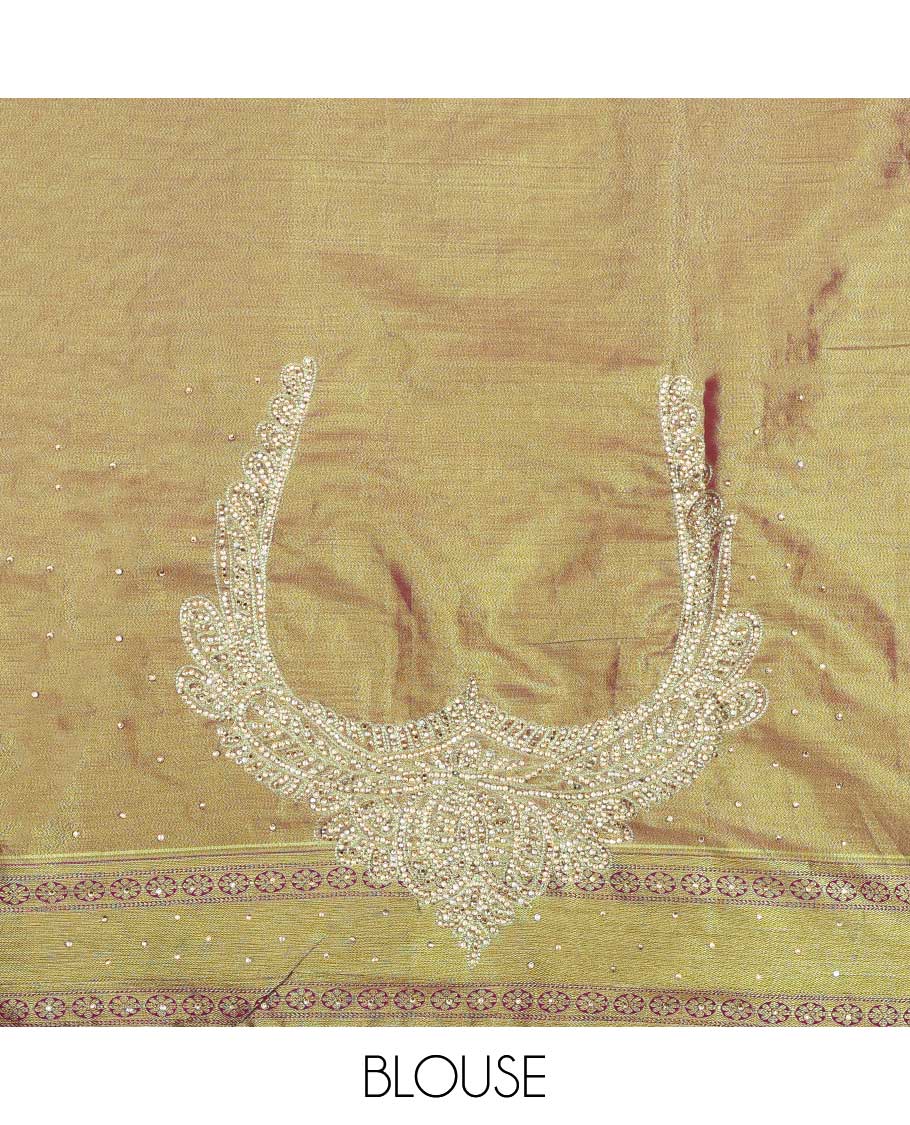 Lemon yellow jacquard & stonework vastrakala silksaree, contrast zari & stonework border & intricate stonework pallu
