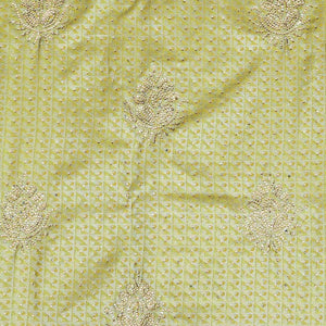 Lemon yellow jacquard & stonework vastrakala silksaree, contrast zari & stonework border & intricate stonework pallu