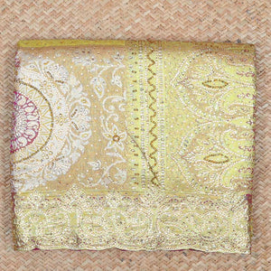 Lemon yellow jacquard & stonework vastrakala silksaree, contrast zari & stonework border & intricate stonework pallu
