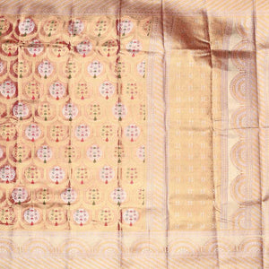 Gold Semi banaras tissue saree with meenakari designs, contrast border of zari designs & pallu of intricate patterns