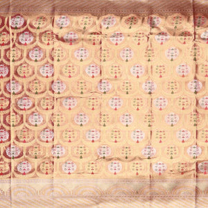 Gold Semi banaras tissue saree with meenakari designs, contrast border of zari designs & pallu of intricate patterns