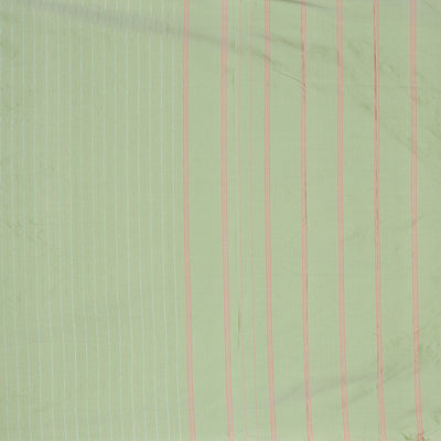 Borderless pistachio green aarani gift saree with zig-zag stripes on its body, self-pallu of stripes