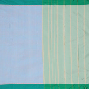 Blue striped design aarani gift saree, contrast plain border & pallu of stripes