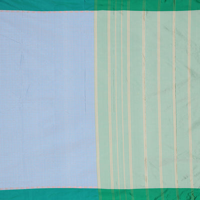 Blue striped design aarani gift saree, contrast plain border & pallu of stripes