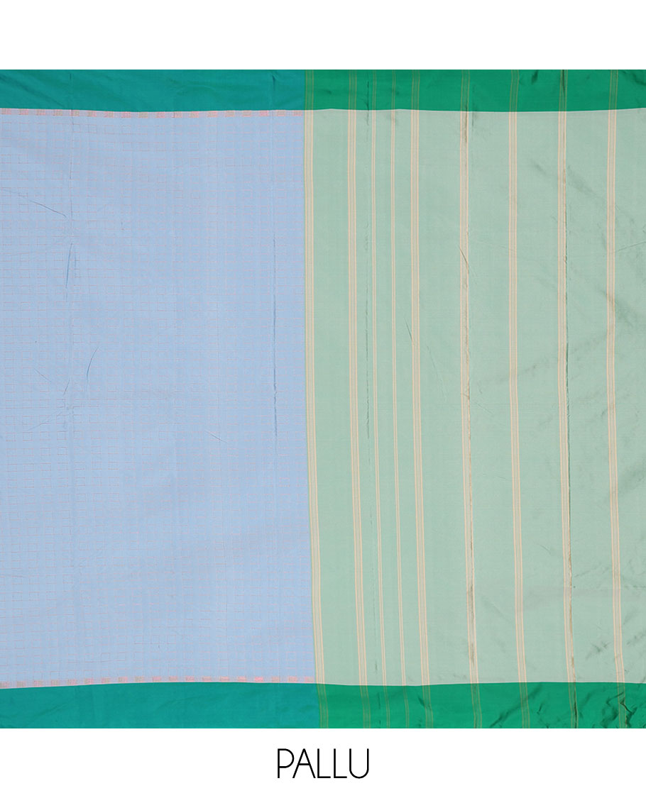 Blue striped design aarani gift saree, contrast plain border & pallu of stripes