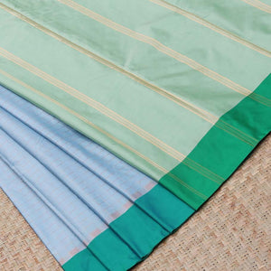 Blue striped design aarani gift saree, contrast plain border & pallu of stripes