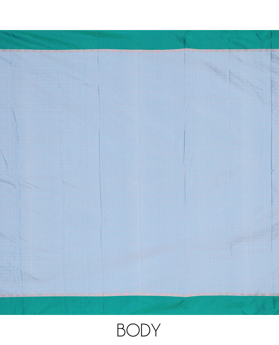 Blue striped design aarani gift saree, contrast plain border & pallu of stripes