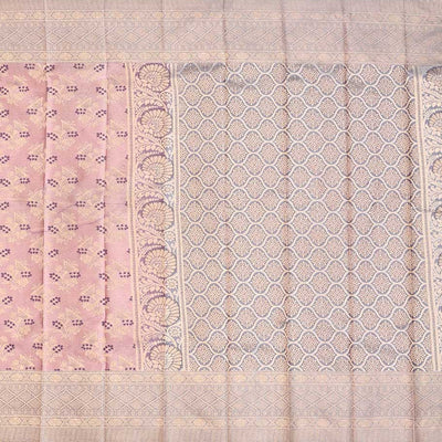 Lite onion pink jacquard kancheepuram wedding silk saree, contrast intricate zari border & pallu of ogee pattern