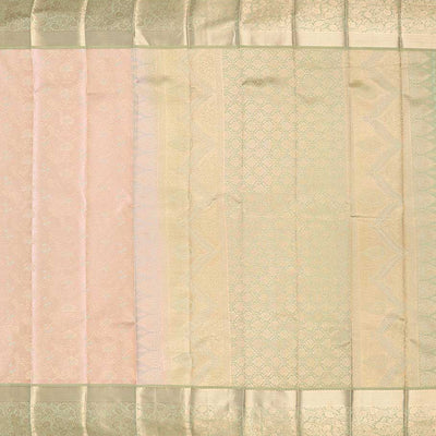 Sandal jacquard kancheepuram wedding silk saree, contrast floral vine zari border & pallu of intricate designs