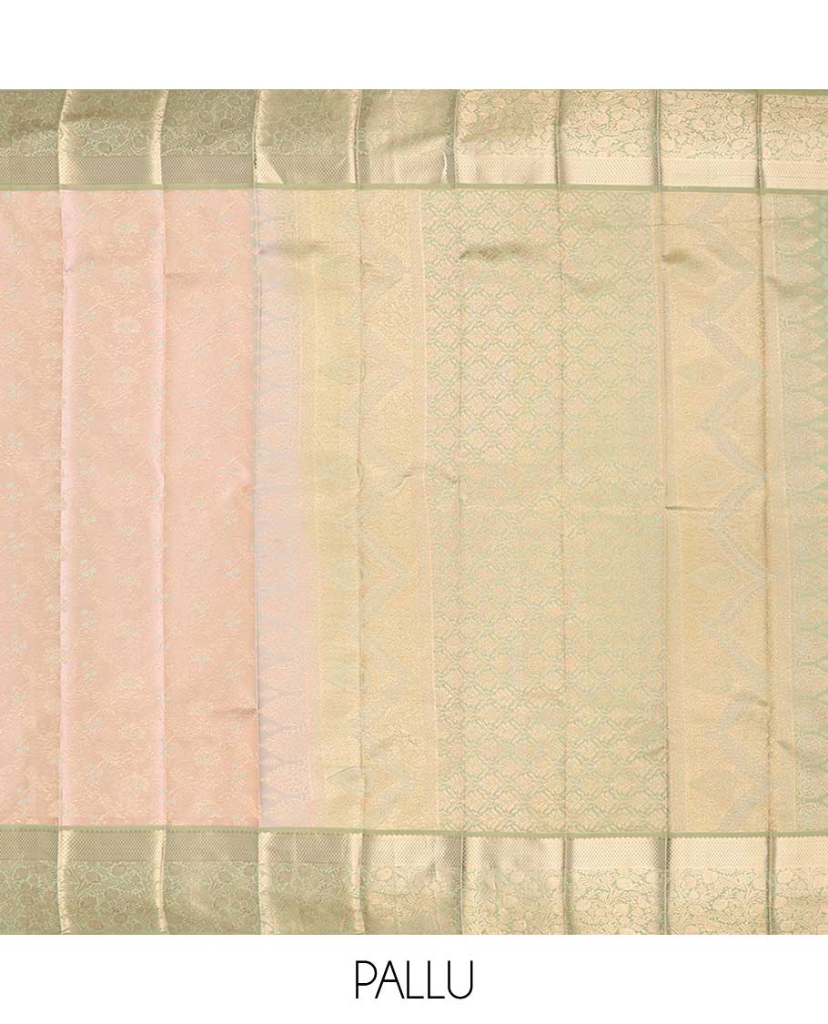 Sandal jacquard kancheepuram wedding silk saree, contrast floral vine zari border & pallu of intricate designs