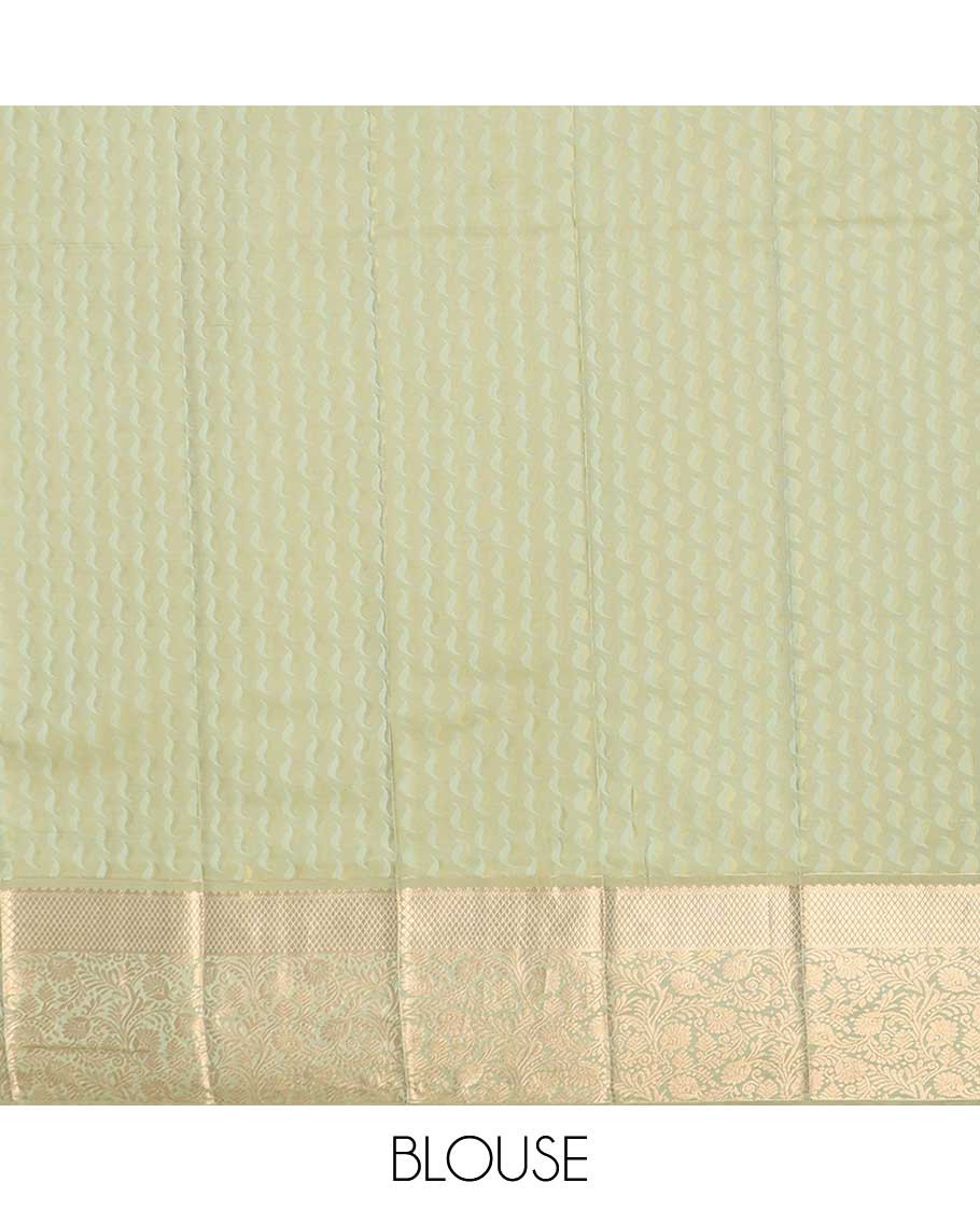 Sandal jacquard kancheepuram wedding silk saree, contrast floral vine zari border & pallu of intricate designs