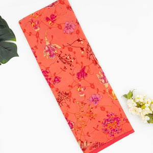 Peach Woven Digital Printed Crepe Silk Saree With Floral Motifs