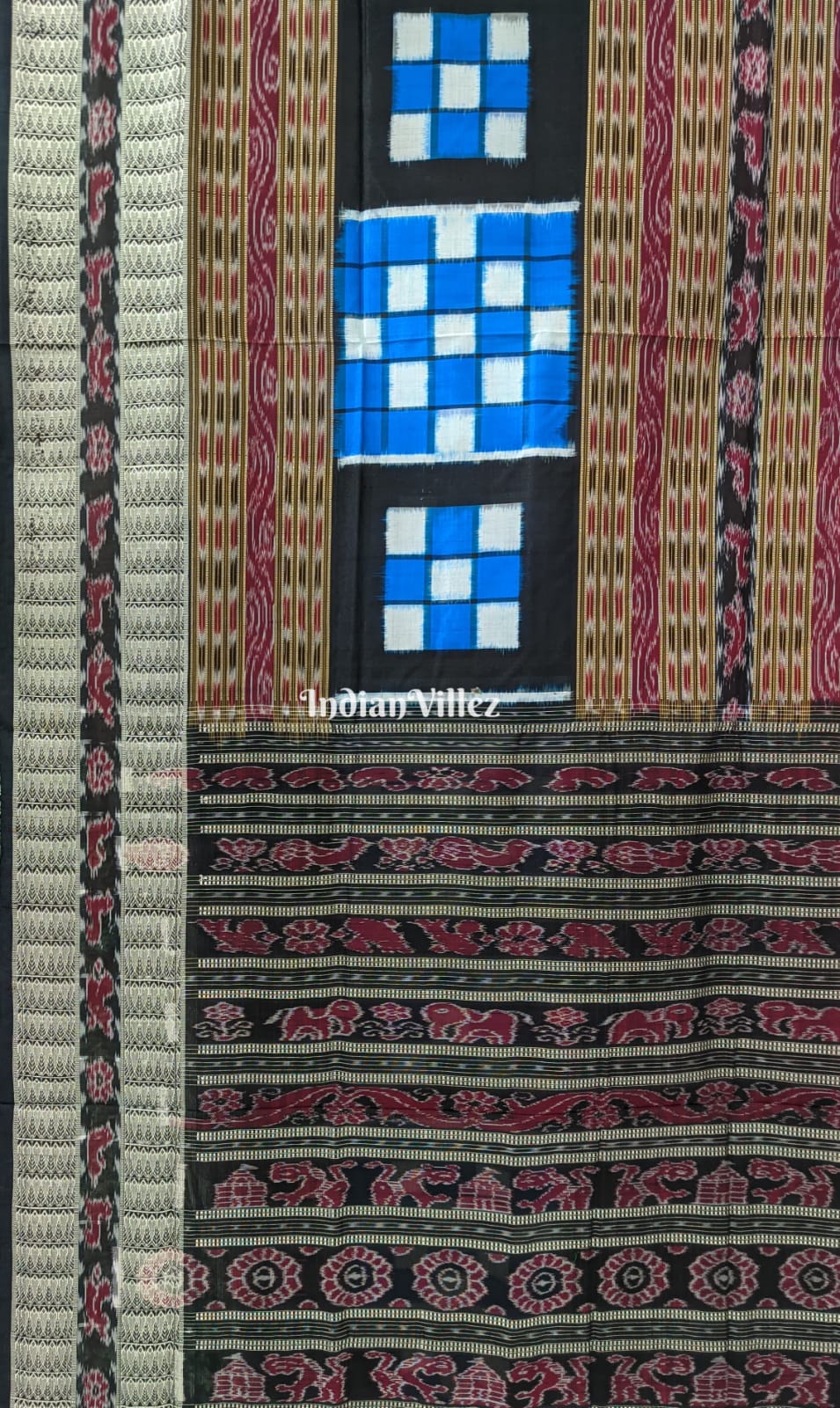 Blue Black Odisha Ikat Pasapali Bichitrapuri Silk Saree