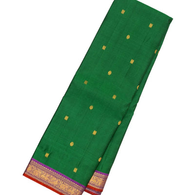 Dark Green Handloom Kanchipuram Silk Saree With Mango Buttas