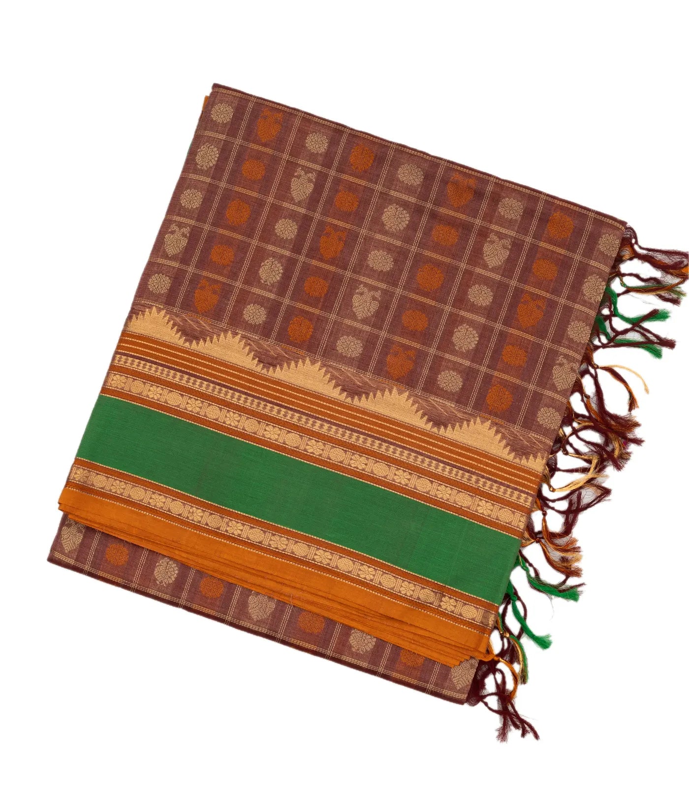 Dusty Pink Handloom Silk Cotton Saree With Checks & Contrast Border