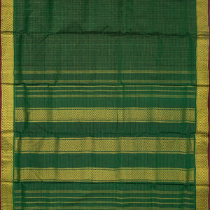 Dark Green Handloom Kanchipuram 9 Yards Silk Saree With Zari Checks