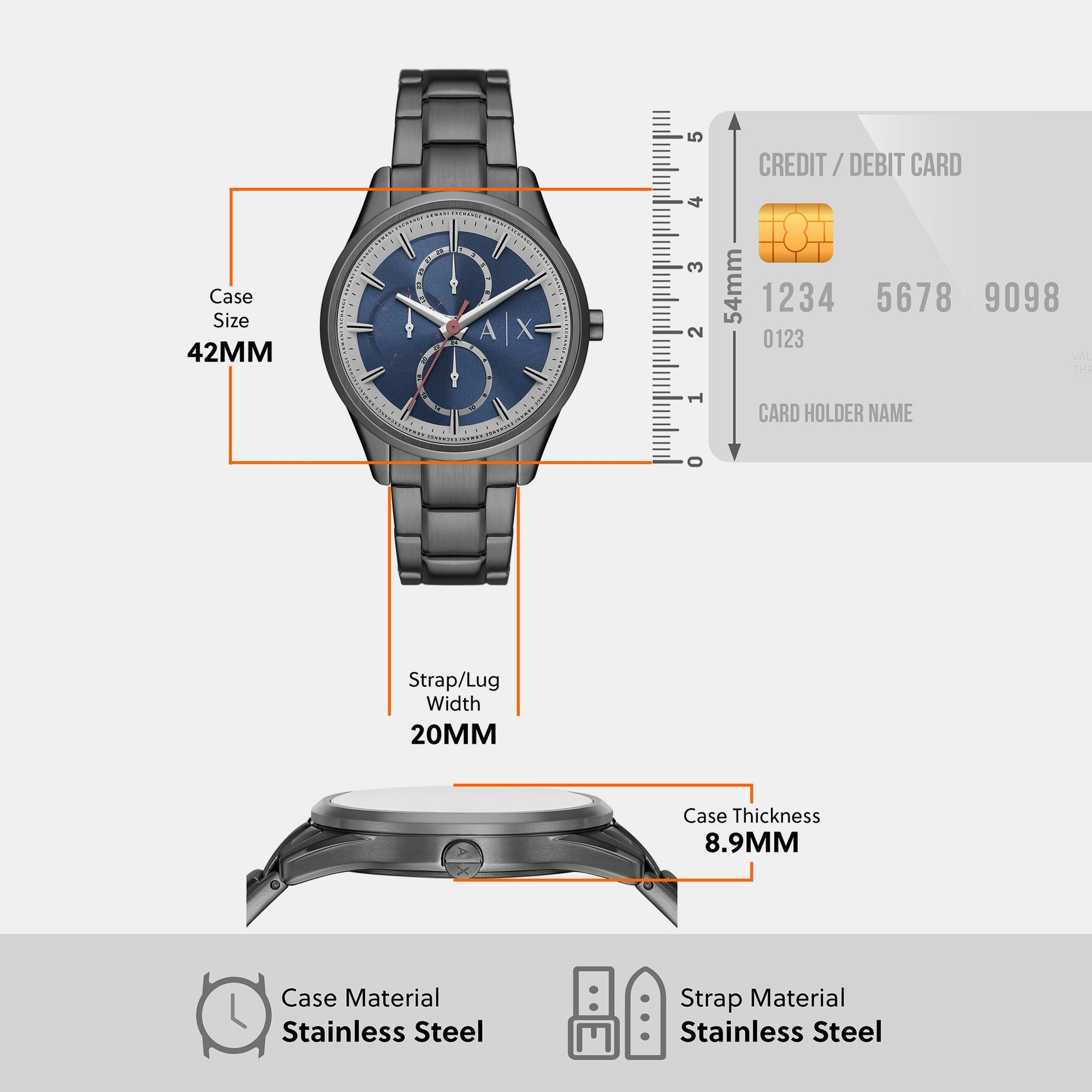 Dante Men Quartz Blue Dial Chronograph Stainless Steel Watch AX1871