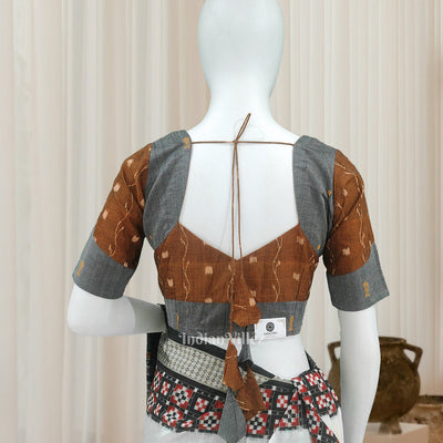 Brown Cement Tipa design Odisha Ikat Sambalpuri Cotton Blouse
