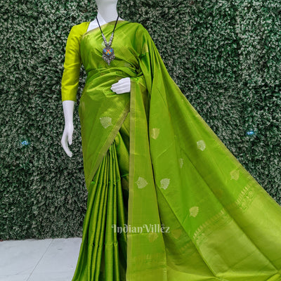 Parrot Green Pure Kanjivaram Soft Silk Saree