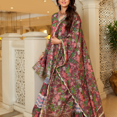 Multi Rose Handblock Sharara Set