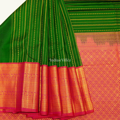 Green Golden Striped Body Work Pure Kanjivaram Silk Saree
