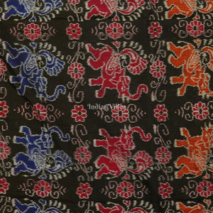 Black Elephant Theme Sambalpuri Ikat Cotton Fabric