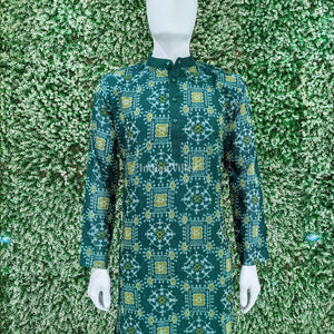 Green Sambalpuri Ikat Cotton Kurta For Men