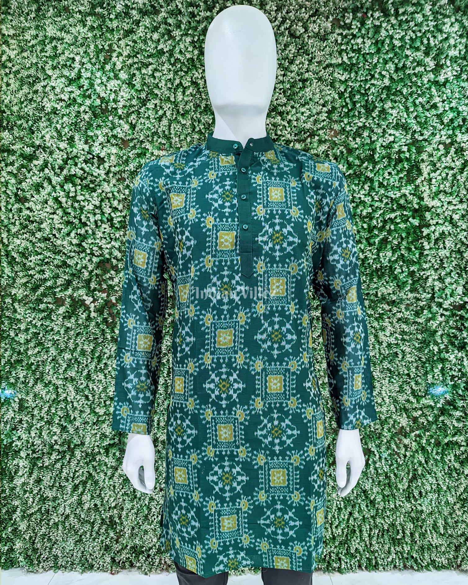 Green Sambalpuri Ikat Cotton Kurta For Men