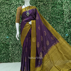 Blackberry With Mehendi Green Pure Kanjivaram Soft Silk Saree