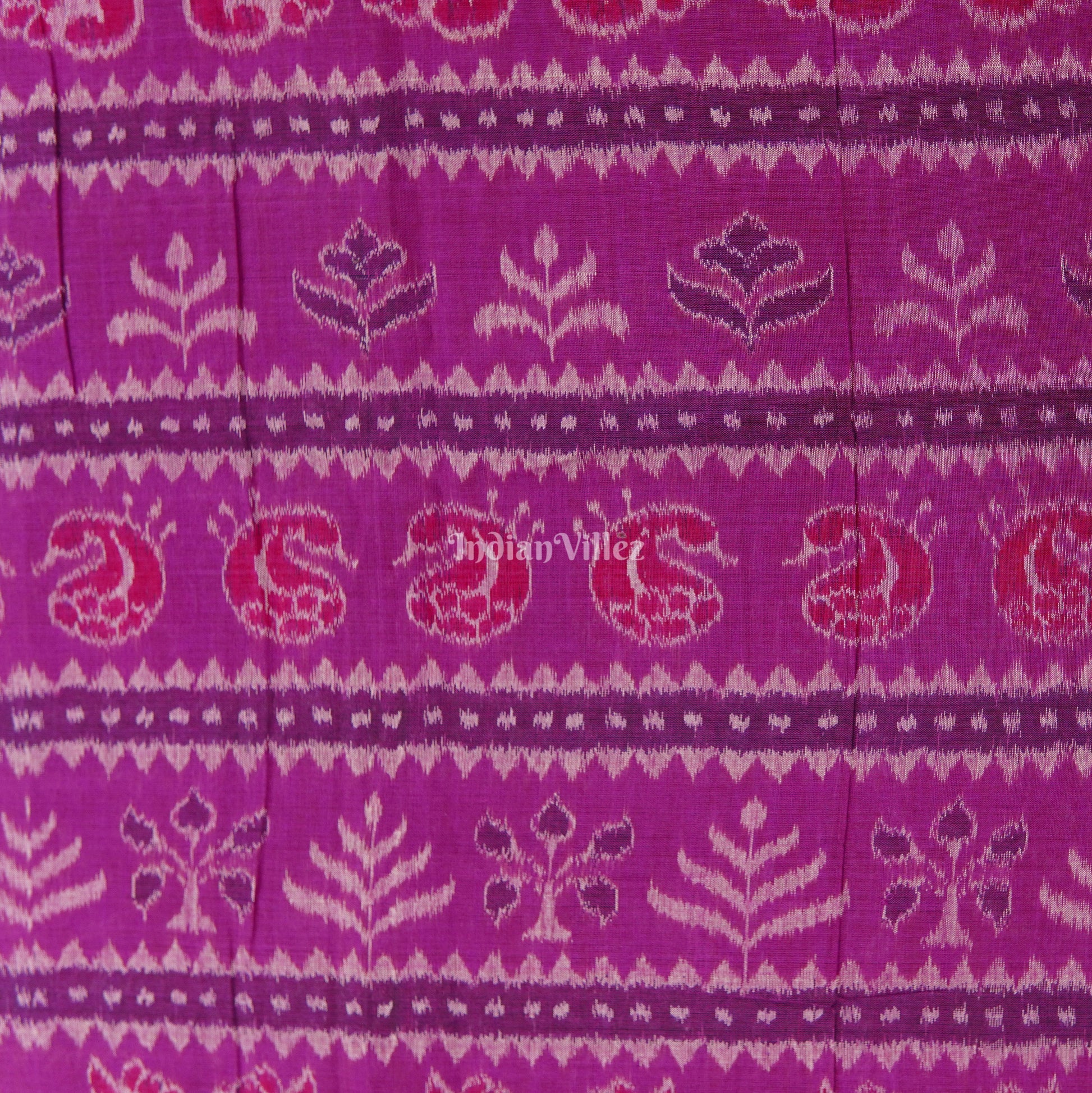 Deep Pink Floral Theme Odisha Handloom Cotton Fabric