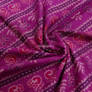 Deep Pink Floral Theme Odisha Handloom Cotton Fabric