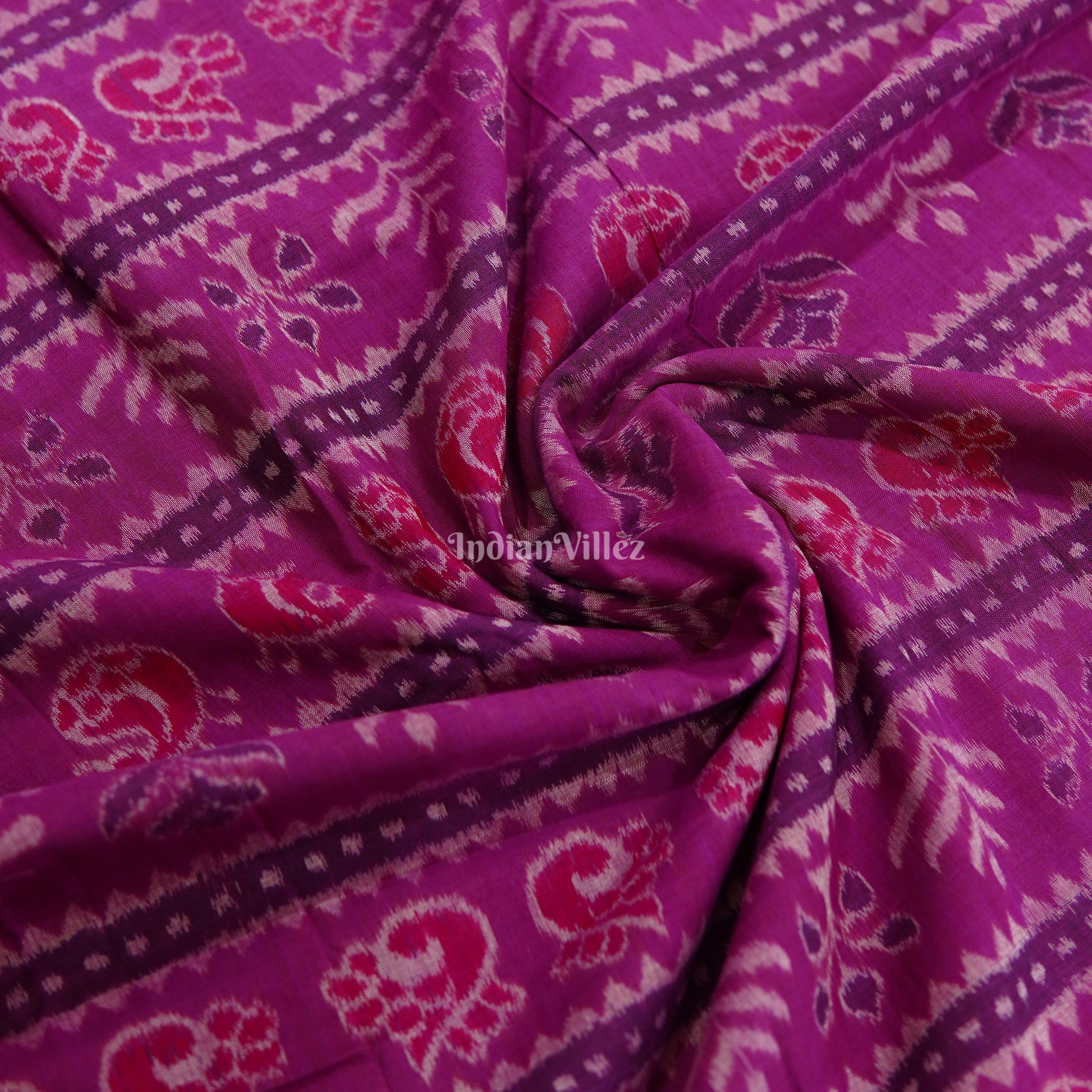 Deep Pink Floral Theme Odisha Handloom Cotton Fabric