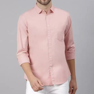 Frankshop Classic Pure Cotton Pink Color Blend Solid Shirts For Man