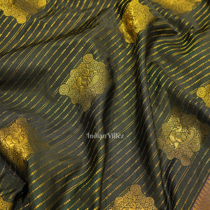 Black Golden  Striped Body Work Pure Kanjivaram Silk Saree