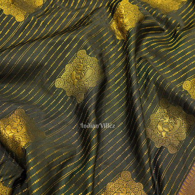 Black Golden  Striped Body Work Pure Kanjivaram Silk Saree