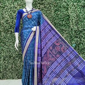 Deep Blue Tribal Theme Sambalpuri Silk Saree