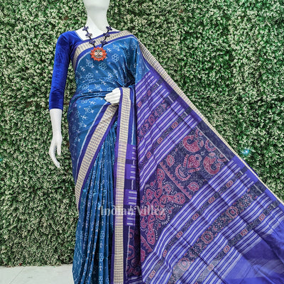 Deep Blue Tribal Theme Sambalpuri Silk Saree