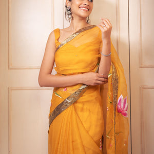 Surya Handpainted Gota Pure Organza Saree