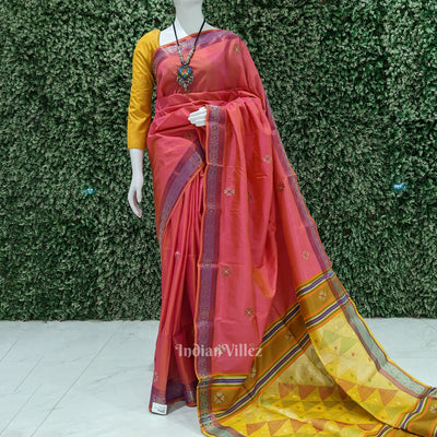 Rani Pink With Golden Yellow Pure Bishnupuri Silk Saree