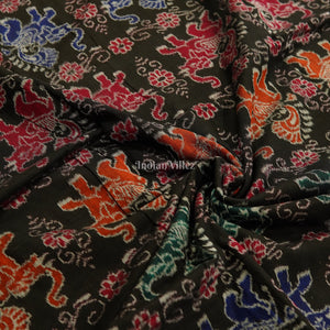 Black Elephant Theme Sambalpuri Ikat Cotton Fabric