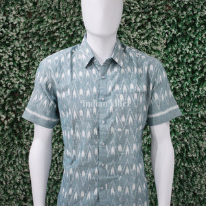 Mint Green Odisha Ikat Cotton Half Sleeve Shirt for Men