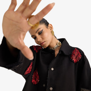 F A R A K | HAND EMBRIODERED JACKET { BLACK/BLACK