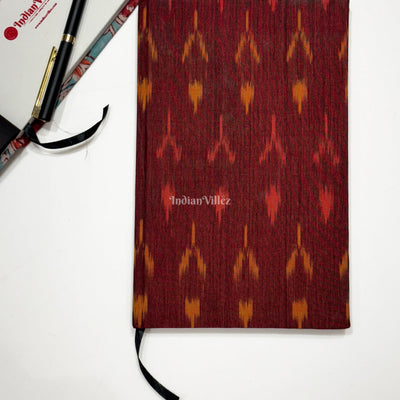 Maroon Handmade Ikat Woven Cotton Fabric Cover Diary