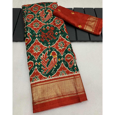 green-red-patola-printed-viscose-saree-with-zari-border