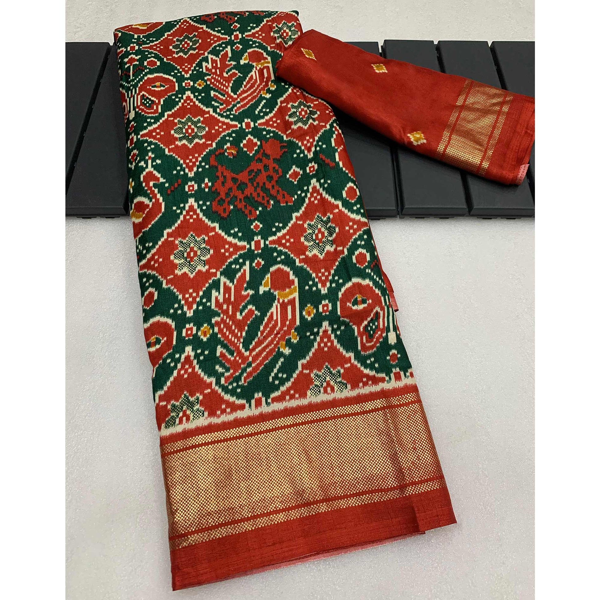 green-red-patola-printed-viscose-saree-with-zari-border