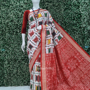 White with Multicolor Ashwini Odisha Ikat Sambalpuri Silk Saree