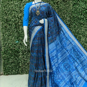 Deep Copper Sulphate Fish Motif Odisha Ikat Sambalpuri Silk Saree